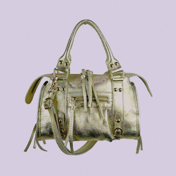 Bolso de Mano en Piel Italiana de Mujer con Efecto Brillante y Bolsillo Frontal