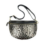 Riñonera de Piel con Estampado de Leopardo y Efecto Brillante para Mujer