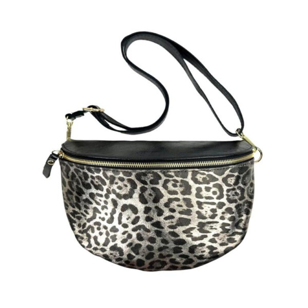 Riñonera de Piel con Estampado de Leopardo y Efecto Brillante para Mujer