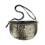 Riñonera de Piel con Estampado de Leopardo y Efecto Brillante para Mujer