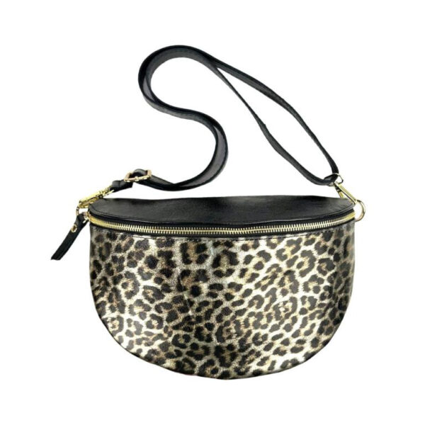 Riñonera de Piel con Estampado de Leopardo y Efecto Brillante para Mujer