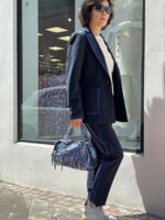 Bolso de Mano en Piel Italiana de Mujer con Efecto Brillante y Bolsillo Frontal