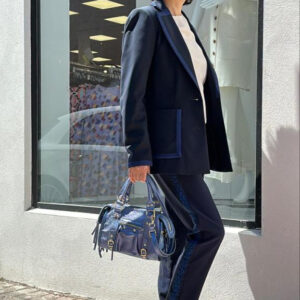 Bolso de Mano en Piel Italiana de Mujer con Efecto Brillante y Bolsillo Frontal