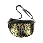 Riñonera de Piel con Estampado de Leopardo y Efecto Brillante para Mujer
