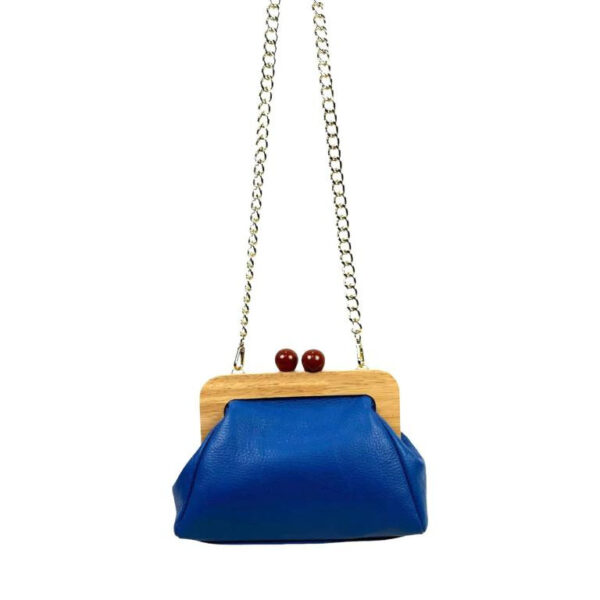 Bolso Piel con Cierre Magnético de Madera y Asa tipo Cadena para Mujer