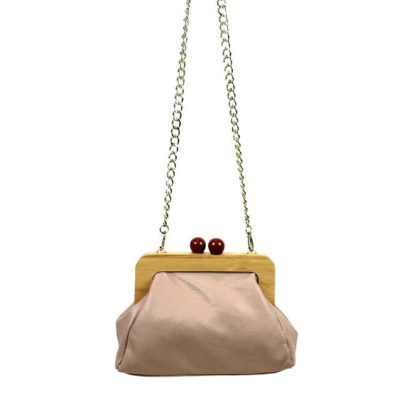 Bolso Piel con Cierre Magnético de Madera y Asa tipo Cadena para Mujer