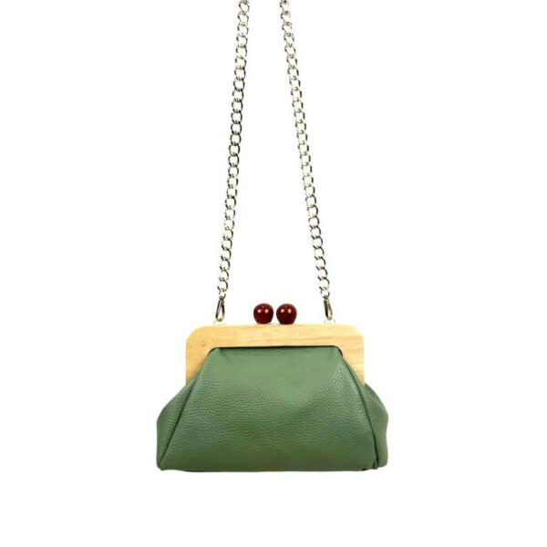 Bolso Piel con Cierre Magnético de Madera y Asa tipo Cadena para Mujer