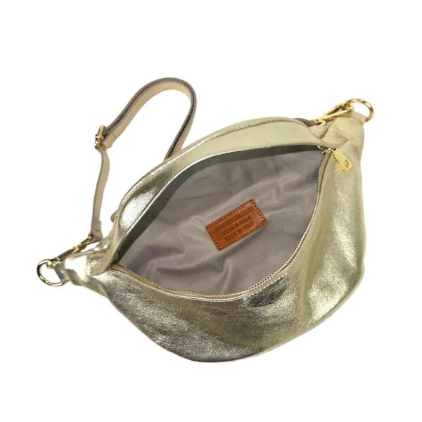 Riñonera de Piel Italiana para Mujer con Bolsillo Trasero y Asa de Mano