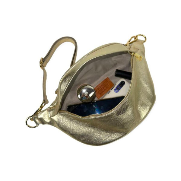 Riñonera de Piel Italiana para Mujer con Bolsillo Trasero y Asa de Mano