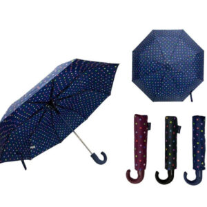 Paraguas Corto y Plegable Unisex con Diseño Lunares y Apertura Manual