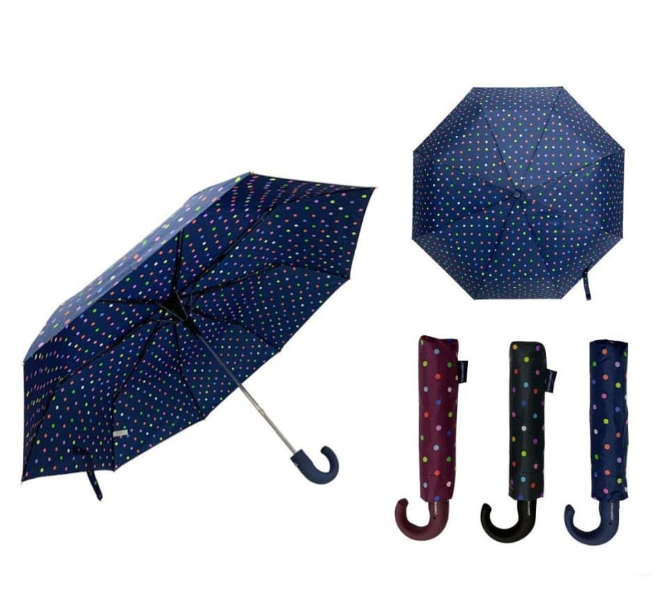 Paraguas Corto y Plegable Unisex con Diseño Lunares y Apertura Manual