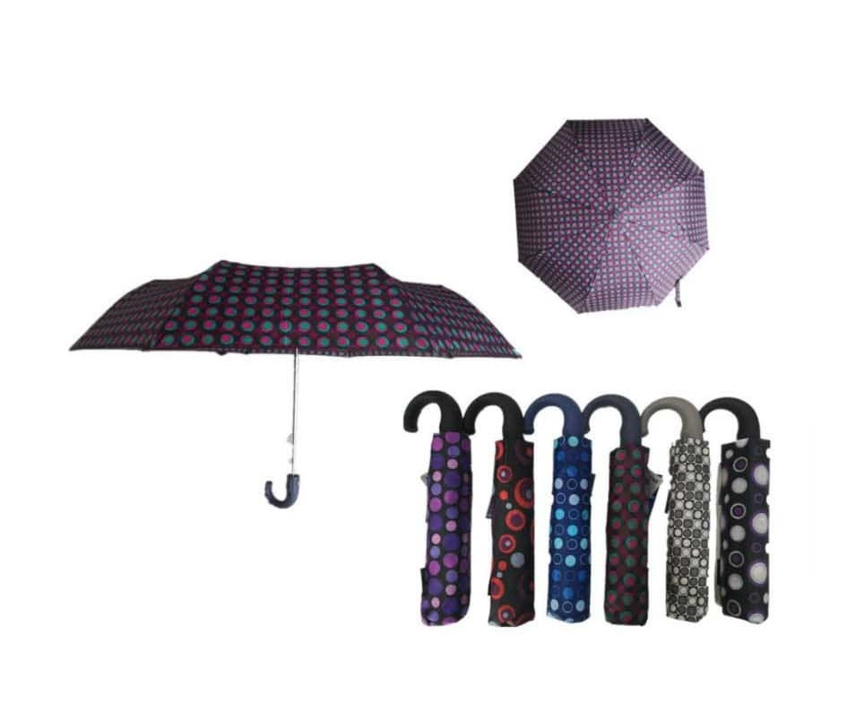 Paraguas Corto con Mango Antideslizante y Diseño de Círculos para Mujer