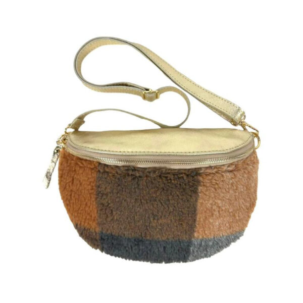 Riñonera Mujer con efecto peluche y Parte Trasera de Piel metalizado