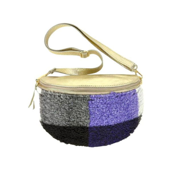 Riñonera Mujer con efecto peluche y Parte Trasera de Piel metalizado