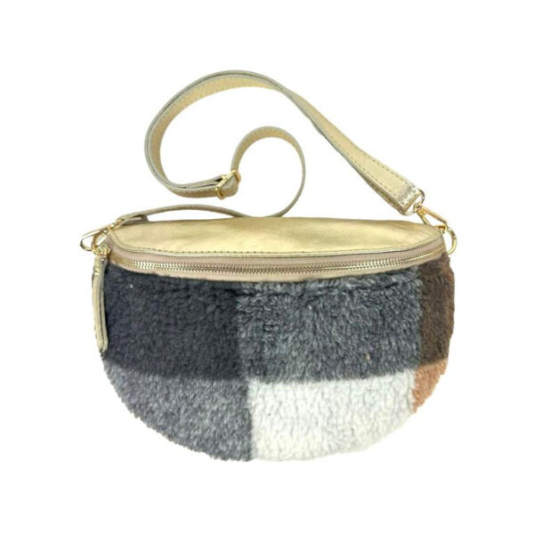 Riñonera Mujer con efecto peluche y Parte Trasera de Piel metalizado