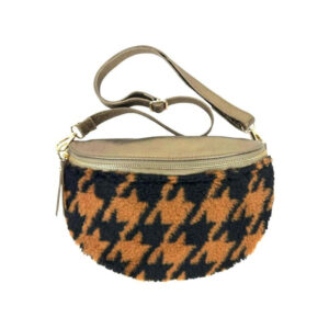 Riñonera Mujer con efecto peluche y Parte Trasera de Piel metalizado