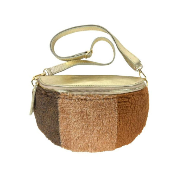 Riñonera Mujer con efecto peluche y Parte Trasera de Piel metalizado