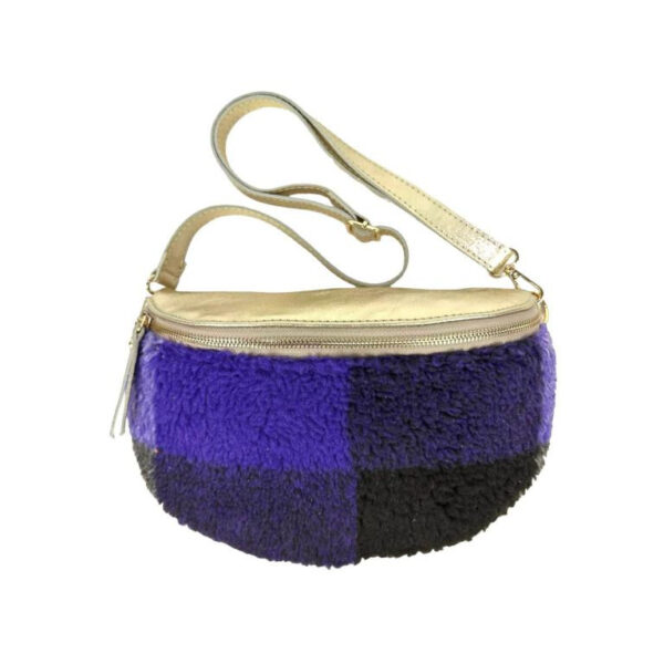 Riñonera Mujer con efecto peluche y Parte Trasera de Piel metalizado