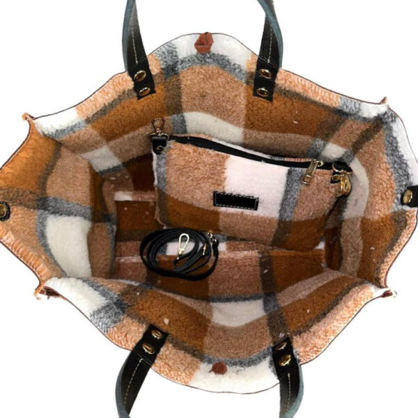 Bolso Shopper de Ante & Terciopelo Reversible Mujer con Bolsito Extra