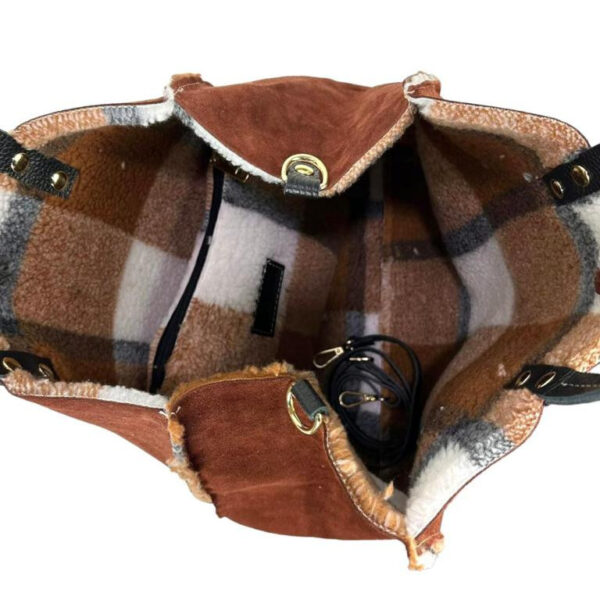 Bolso Shopper de Ante & Terciopelo Reversible Mujer con Bolsito Extra