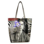 Amplio Bolso Shopper de Mujer en Piel con Diseño Frida Kahlo y Monedero Extra