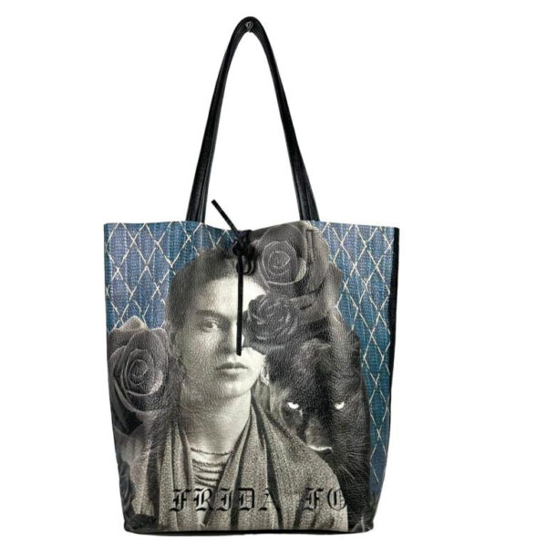 Amplio Bolso Shopper de Mujer en Piel con Diseño Frida Kahlo y Monedero Extra