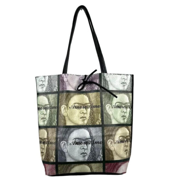 Amplio Bolso Shopper de Mujer en Piel con Diseño Frida Kahlo y Monedero Extra