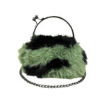 Bolso Sintético con Pelito, Cierre de Click y Asa Larga de Cadena para Mujer