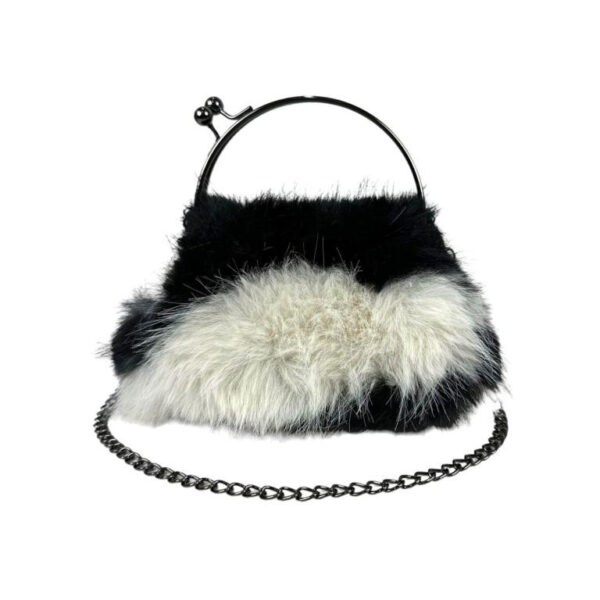 Bolso Sintético con Pelito, Cierre de Click y Asa Larga de Cadena para Mujer