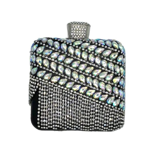 Bolso de Fiesta Sintético para Mujer con Perlitas, Flecos y Efecto Brillante