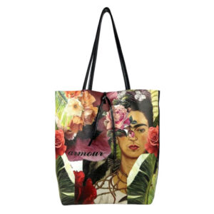 Amplio Bolso Shopper de Mujer en Piel con Diseño Frida Kahlo y Monedero Extra