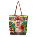 Amplio Bolso Shopper de Mujer en Piel con Diseño Frida Kahlo y Monedero Extra