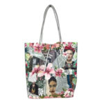 Amplio Bolso Shopper de Mujer en Piel con Diseño Frida Kahlo y Monedero Extra