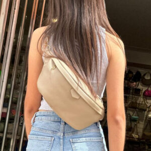 Riñonera de Piel Italiana para Mujer con Bolsillo Trasero y Asa de Mano