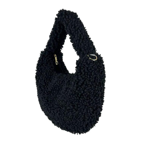 Bolso de Mano tipo Borrego de Viscosa con Cierre de Cremallera para Mujer