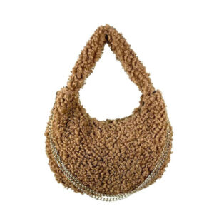 Bolso de Mano tipo Borrego de Viscosa con Cierre de Cremallera para Mujer