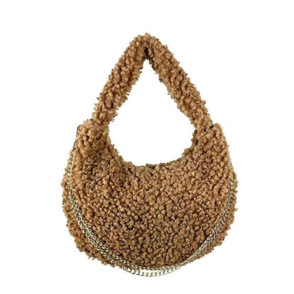 Bolso de Mano tipo Borrego de Viscosa con Cierre de Cremallera para Mujer