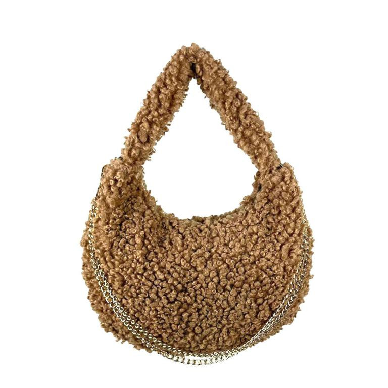 Bolso de Mano tipo Borrego de Viscosa con Cierre de Cremallera para Mujer