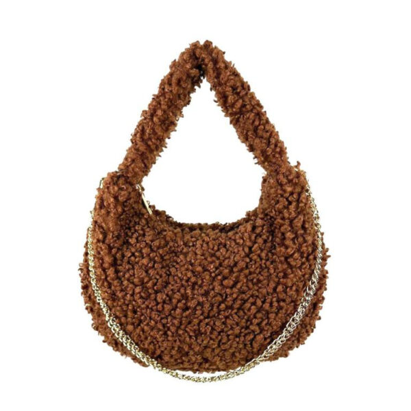 Bolso de Mano tipo Borrego de Viscosa con Cierre de Cremallera para Mujer