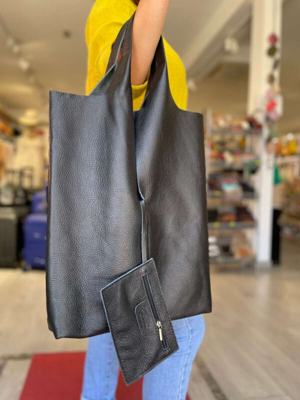 Bolso Shopper Universitario De Piel Italiana con Monedero Extra