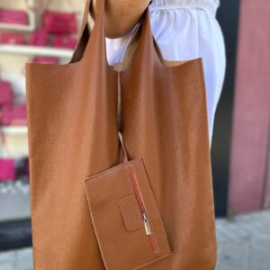 Bolso Shopper Universitario De Piel Italiana con Monedero Extra