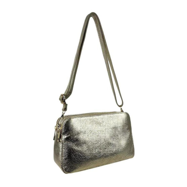 Bolso Bandolera de Mujer en Piel con 2 Cremalleras y Compartimento Central