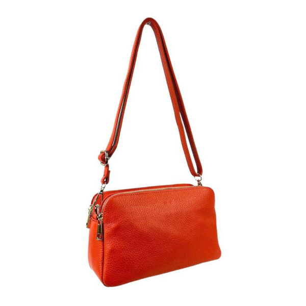 Bolso Bandolera de Mujer en Piel con 2 Cremalleras y Compartimento Central