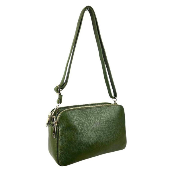 Bolso Bandolera de Mujer en Piel con 2 Cremalleras y Compartimento Central