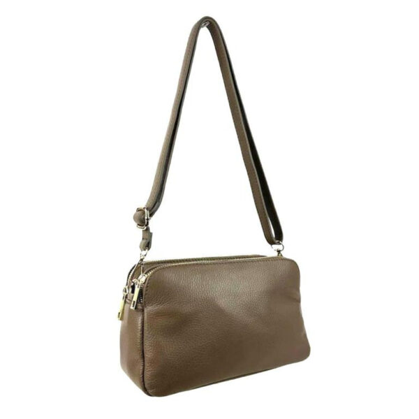 Bolso Bandolera de Mujer en Piel con 2 Cremalleras y Compartimento Central
