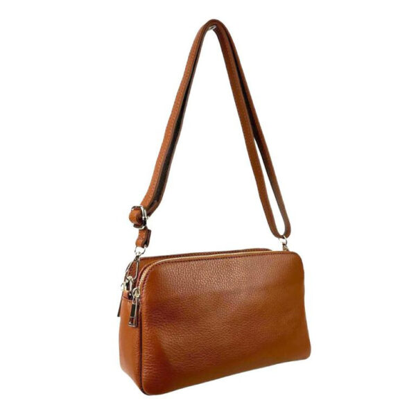 Bolso Bandolera de Mujer en Piel con 2 Cremalleras y Compartimento Central