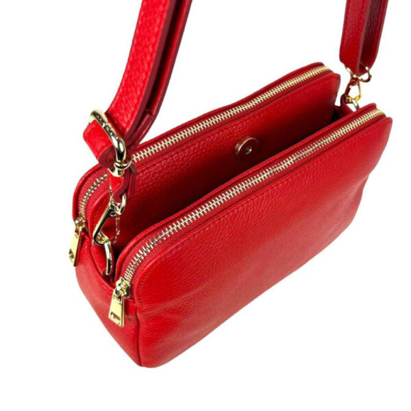 Bolso Bandolera de Mujer en Piel con 2 Cremalleras y Compartimento Central