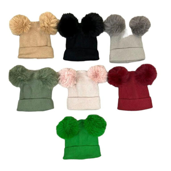 Gorro de Lana y Cashmere para Mujer con 2 Pompones Decorativos Extraíbles