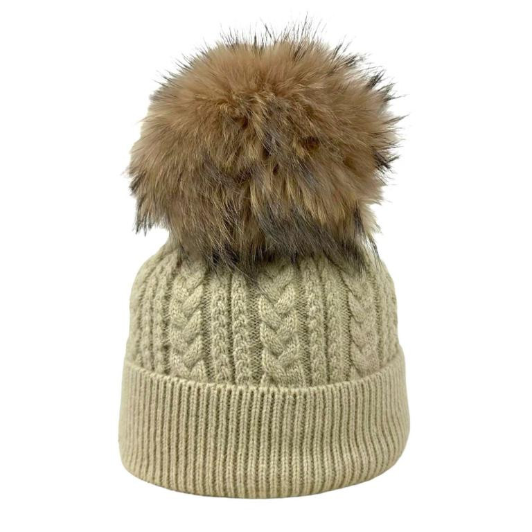 Gorro de Lana y Cashmere con Gran Calidad y Pompón Decorativo de Mujer