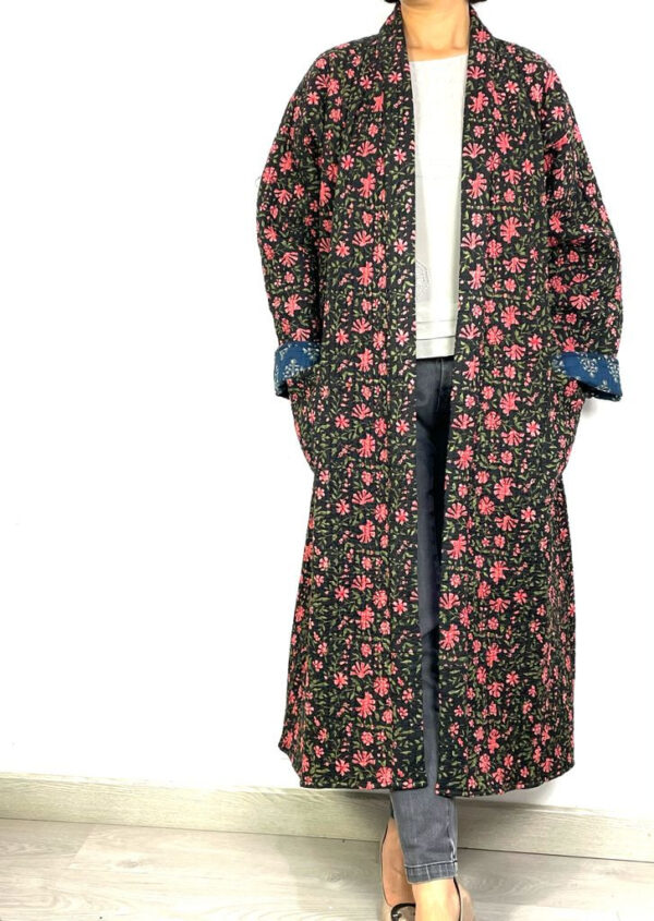 Kimono Artesanal, Étnico, Largo y Reversible de Algodón para Mujer